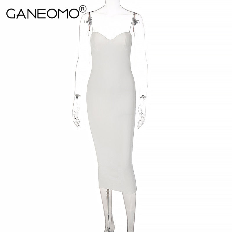 Straps Bodycon Sexy Prom Midi Dress for Women's 2022 Summer Elegant Evening Party White Backless Slip Long Dresses Woman Clothes