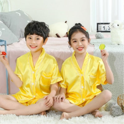 Kids Silk Pajamas Set - Short Sleeve