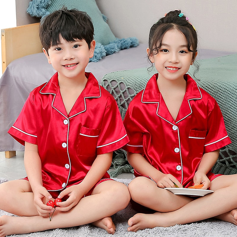 Kids Silk Pajamas Set - Short Sleeve