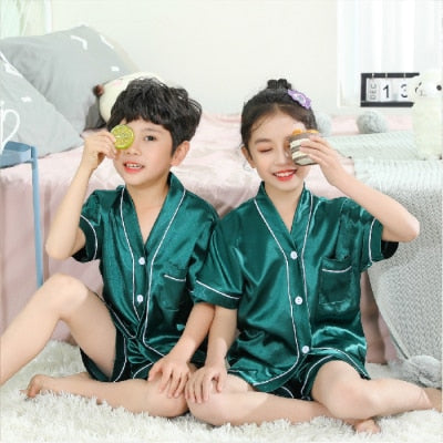 Kids Silk Pajamas Set - Short Sleeve
