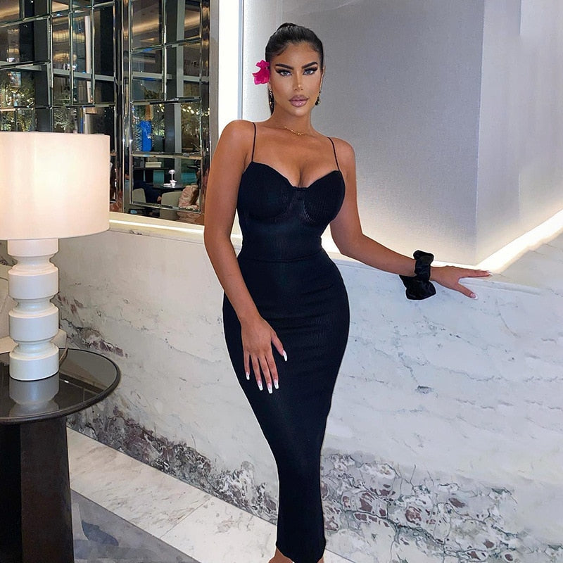 Straps Bodycon Sexy Prom Midi Dress for Women's 2022 Summer Elegant Evening Party White Backless Slip Long Dresses Woman Clothes